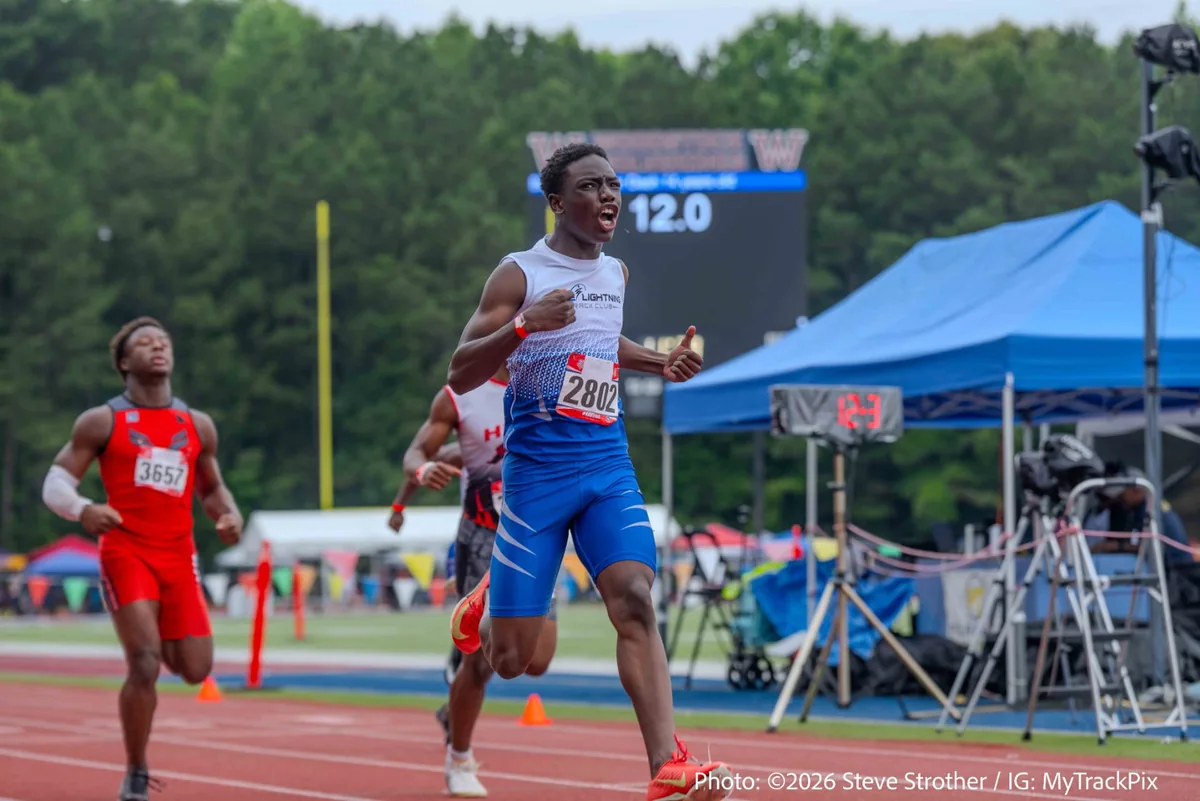 Blue Lightning Champion Jaiden Tennyson celebrating at the finish line