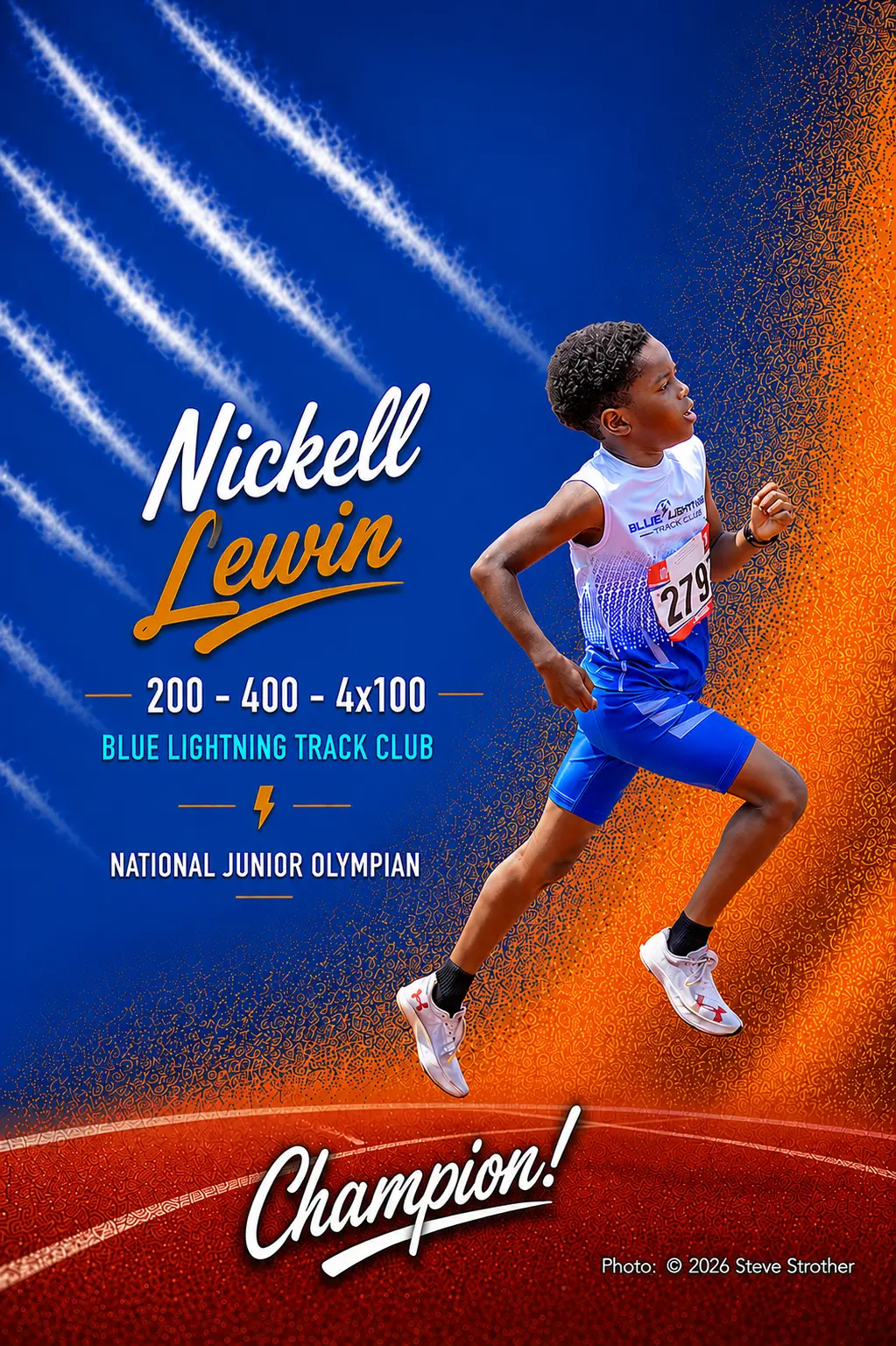 Blue Lightning Champion Nickell Lewin running