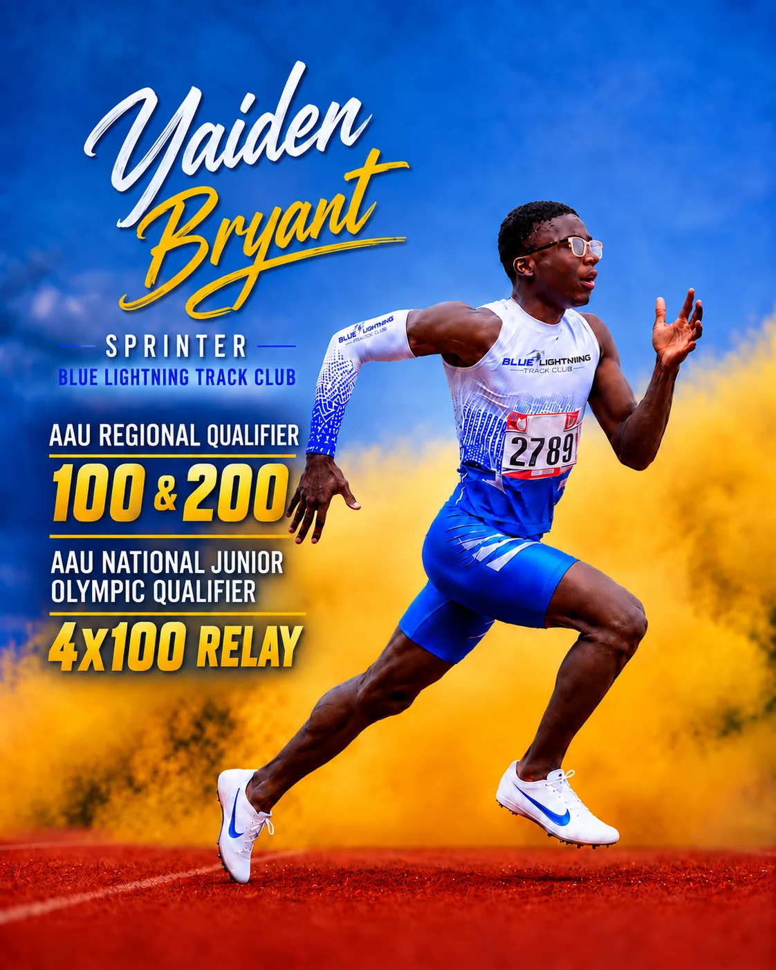 Blue Lightning sprinter Yaiden Bryant featured for the 100m, 200m and 4x100 relay