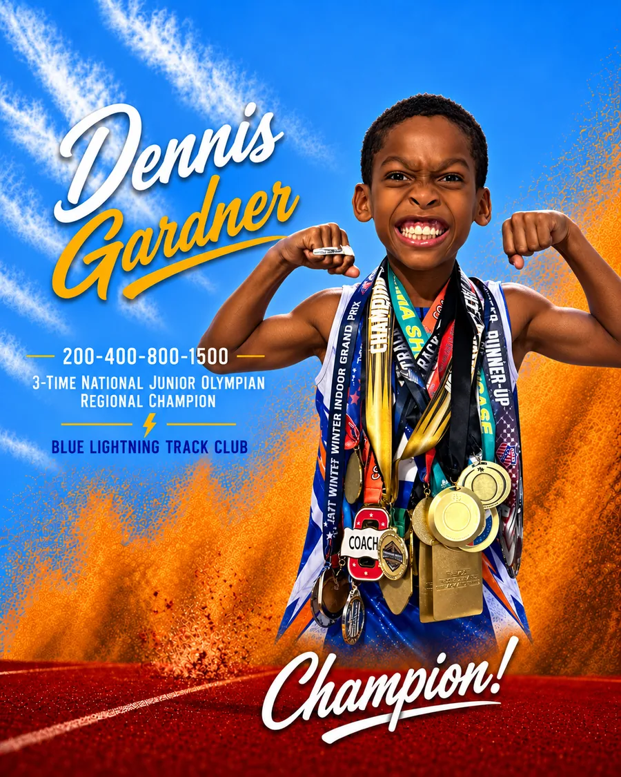 Blue Lightning Champion Dennis Gardner displaying his track medals