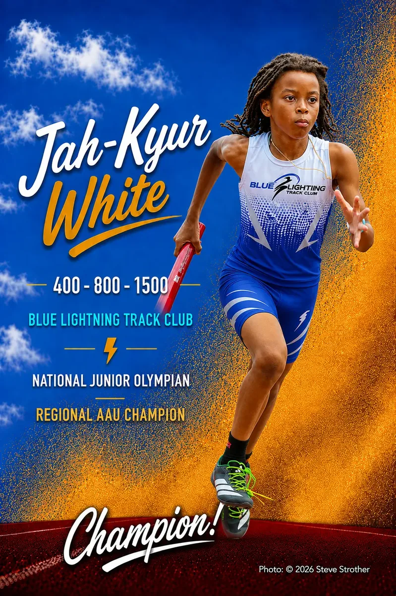Blue Lightning Champion Jah-Kyur White sprinting with a relay baton