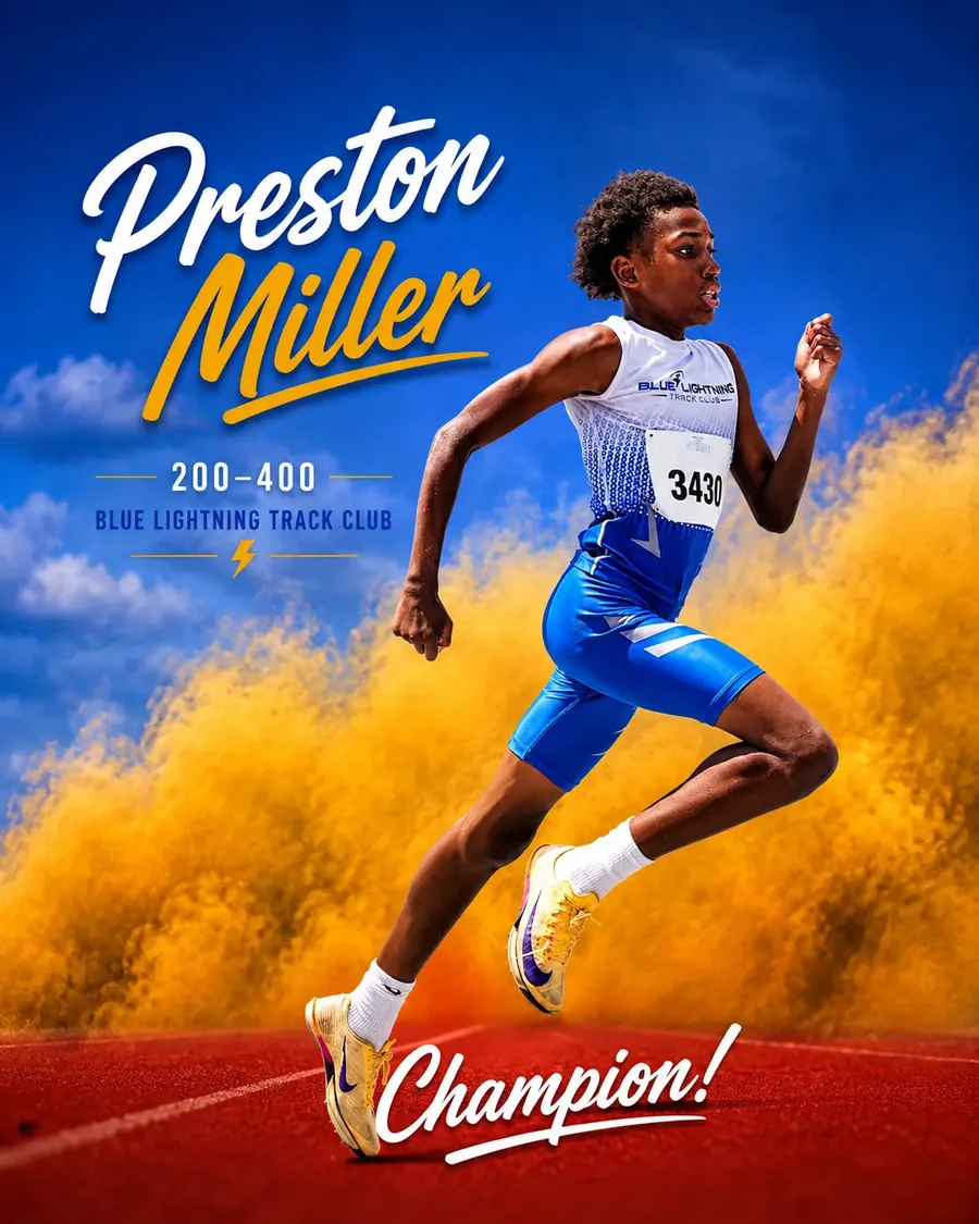 Blue Lightning Champion Preston Miller running on the track